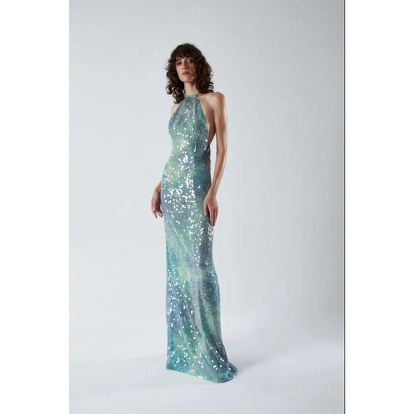 ILA Mer Sequin Maxi Dress in Blue 38 New Womens Long Gown - Picture 1 of 15